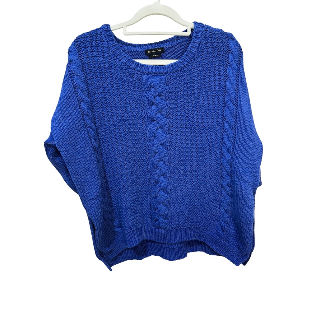 Massimo Dutti Royal Blue Cable Knit Sweater Made in Italy Womens Medium
